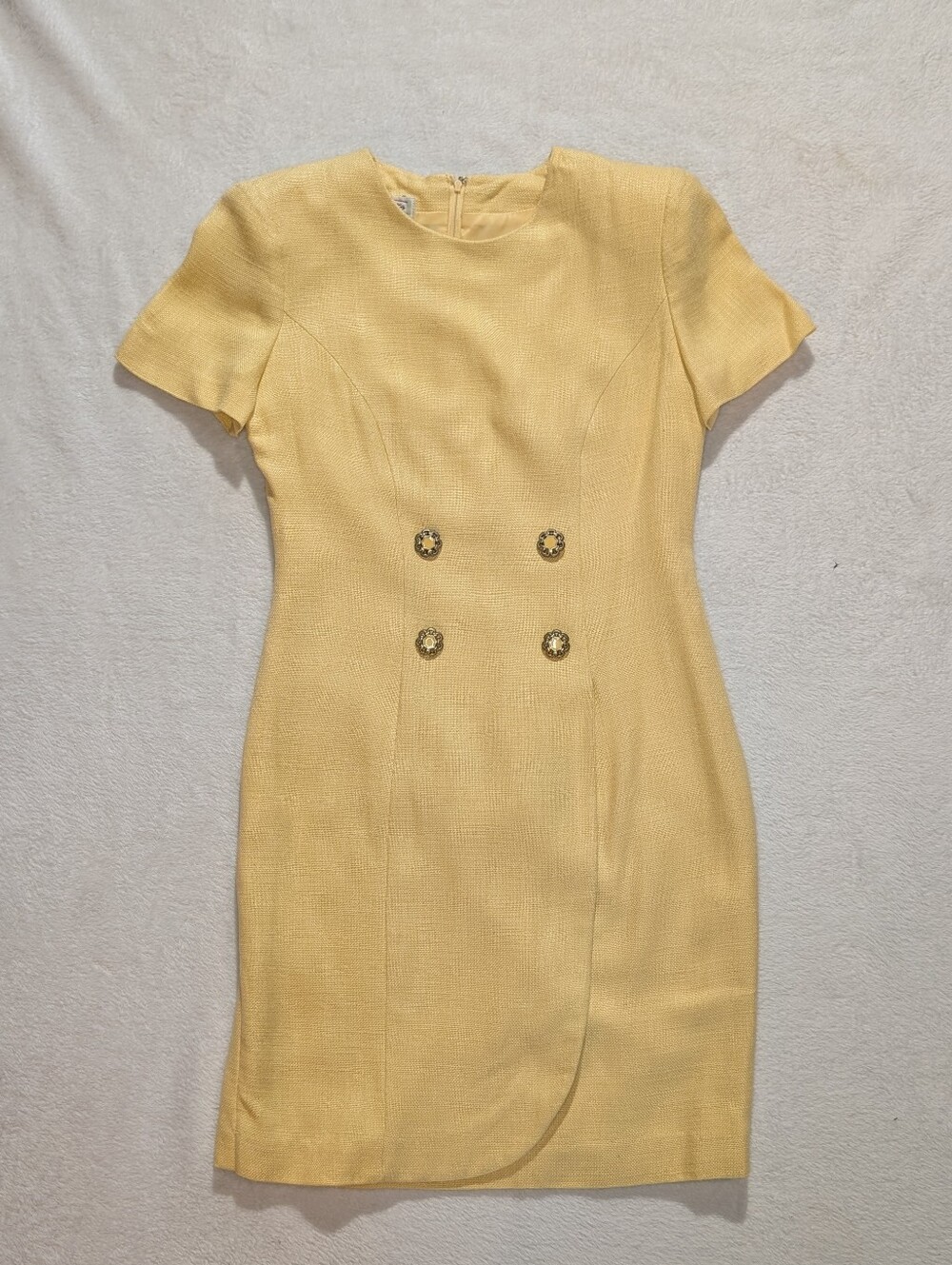 Talbot's 90s Vintage Butter Yellow Knee Length Sheath Dress With Button Detail